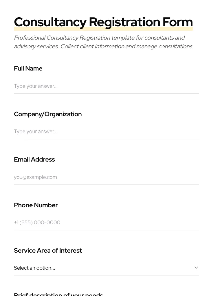 Consultancy Registration preview