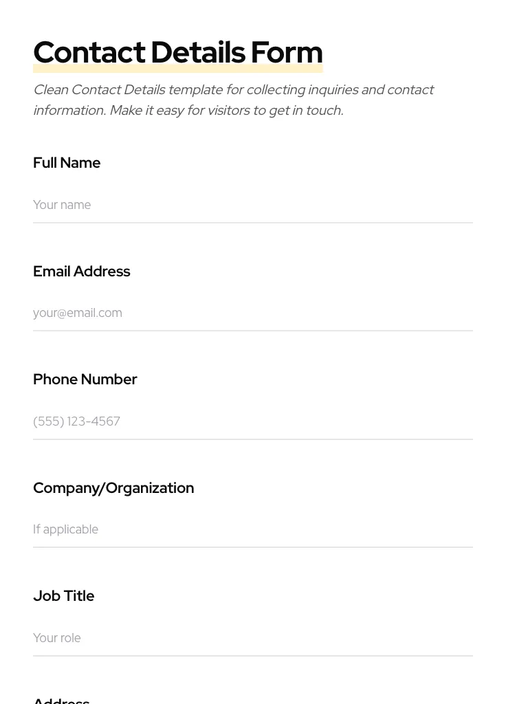 Contact Details preview
