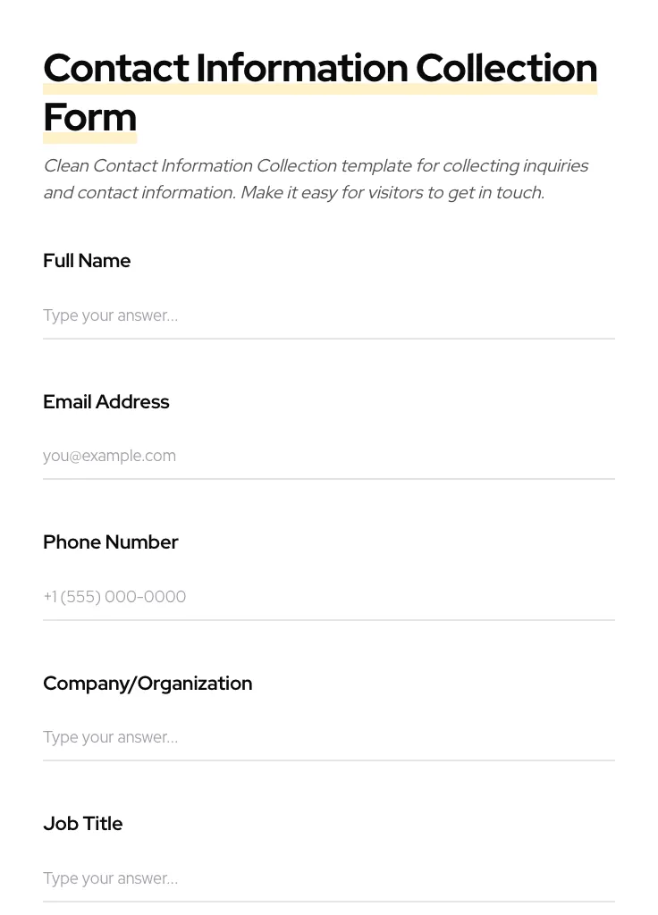 Contact Information Collection preview