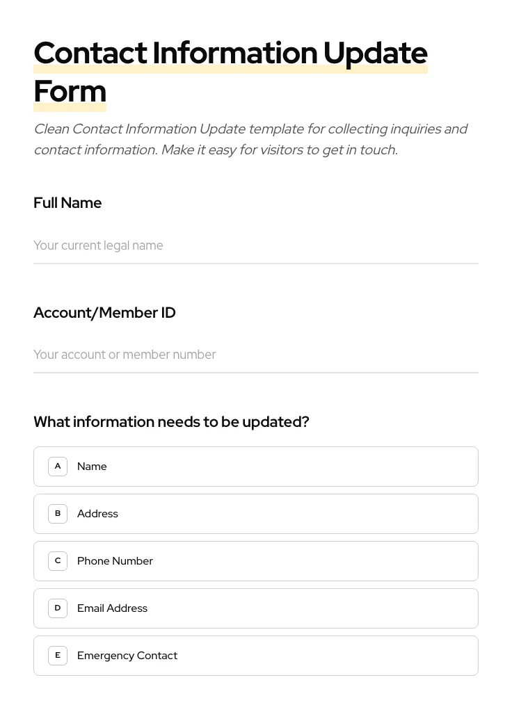 Contact Information Update preview