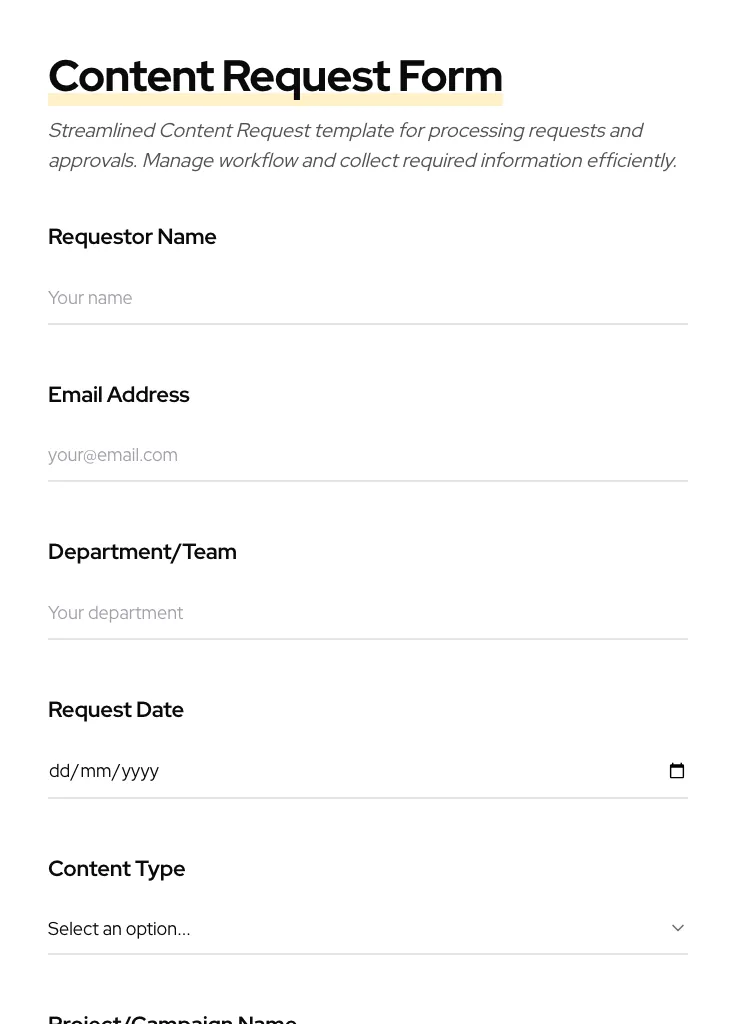 Content Request preview