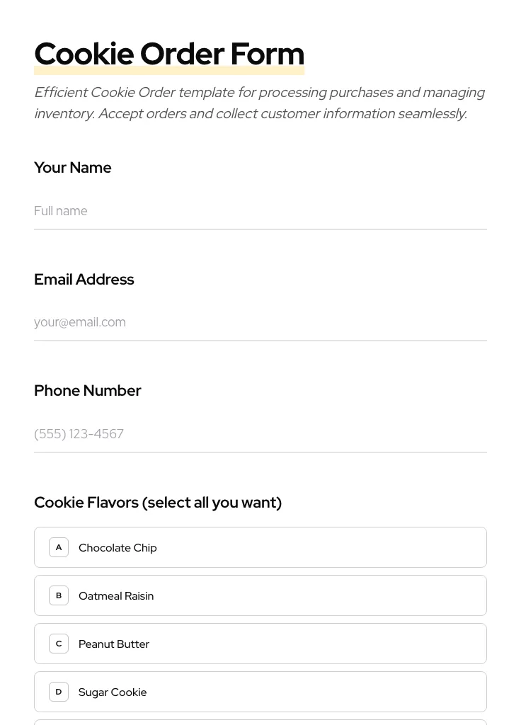 Cookie Order preview