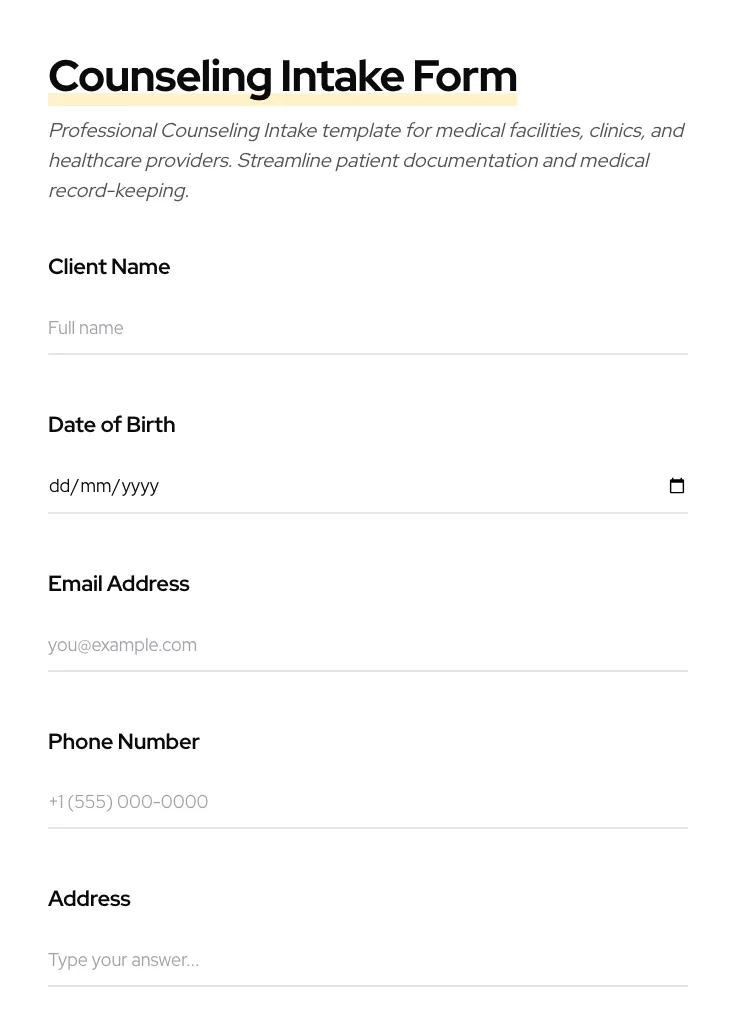Counseling Intake preview
