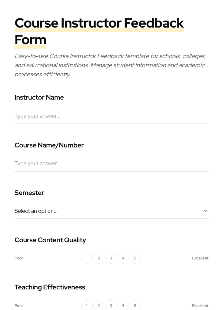 Course Instructor Feedback preview
