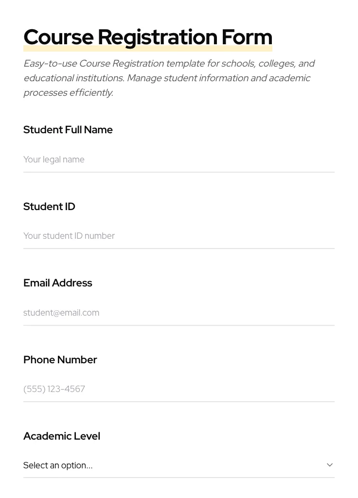 Course Registration preview