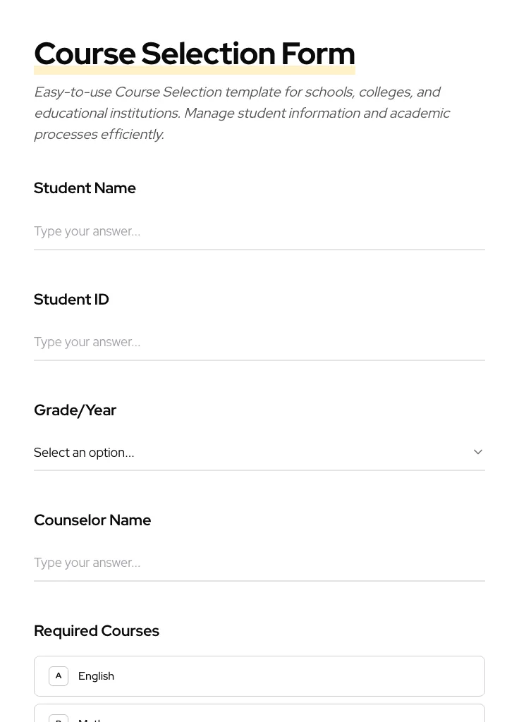 Course Selection preview