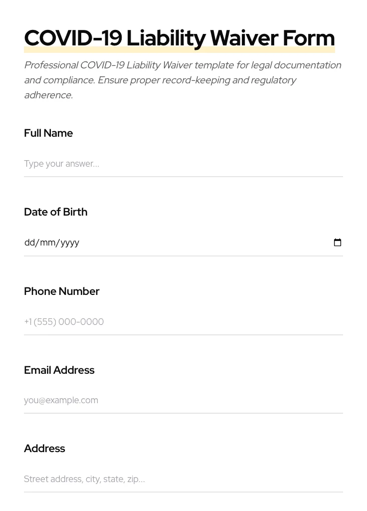 COVID-19 Liability Waiver preview