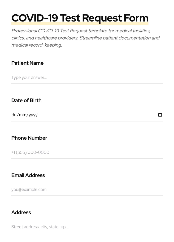 COVID-19 Test Request preview