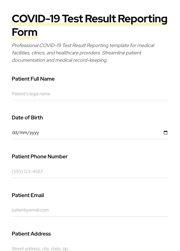 COVID-19 Test Result Reporting preview