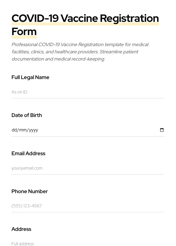 COVID-19 Vaccine Registration preview