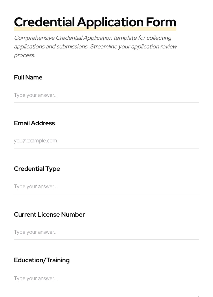 Credential Application preview