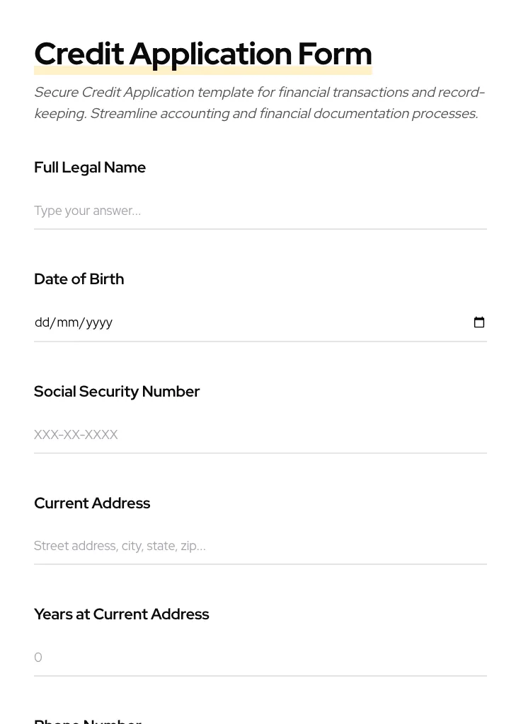 Credit Application preview