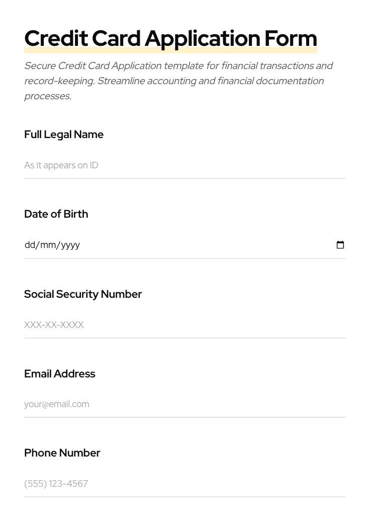 Credit Card Application preview