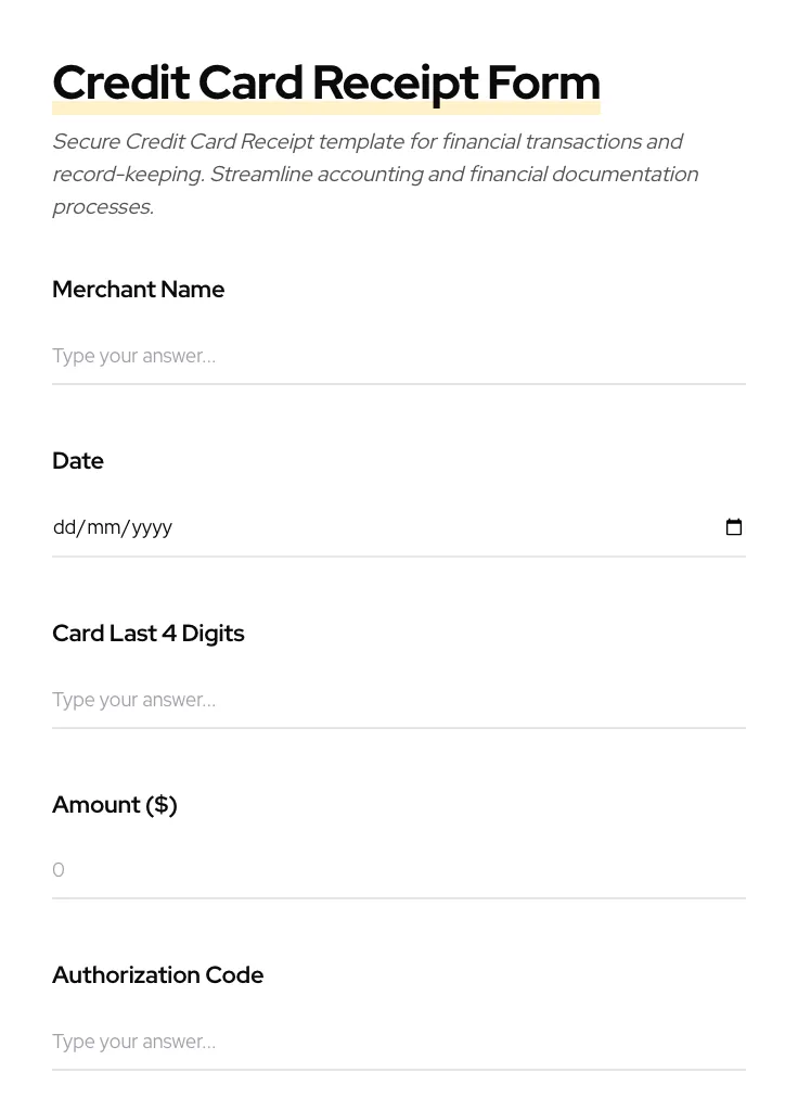 Credit Card Receipt preview
