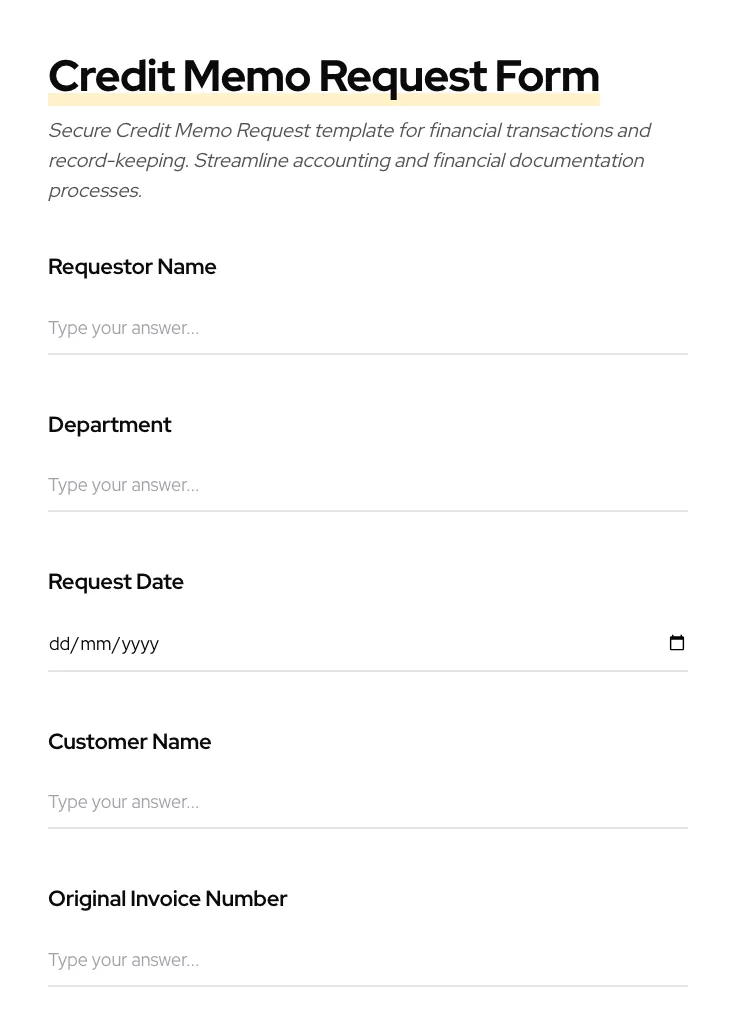 Credit Memo Request preview