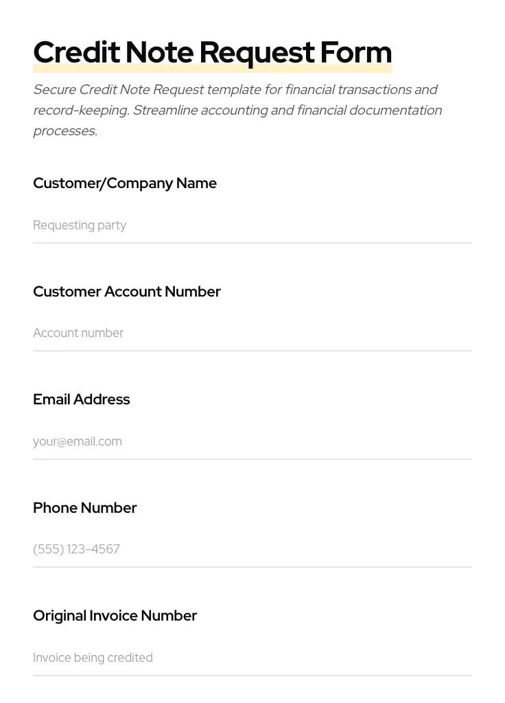 Credit Note Request preview
