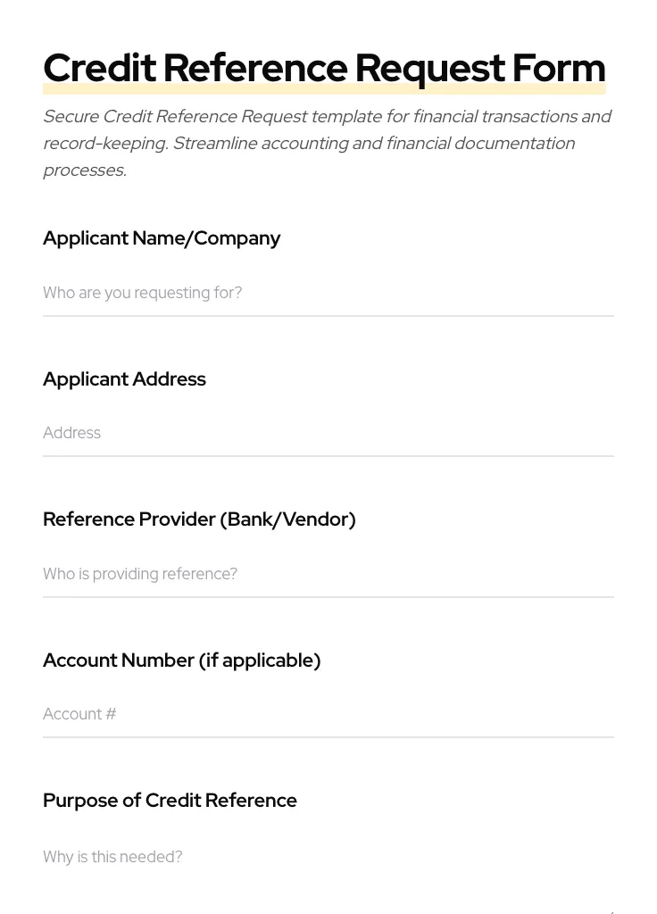Credit Reference Request preview
