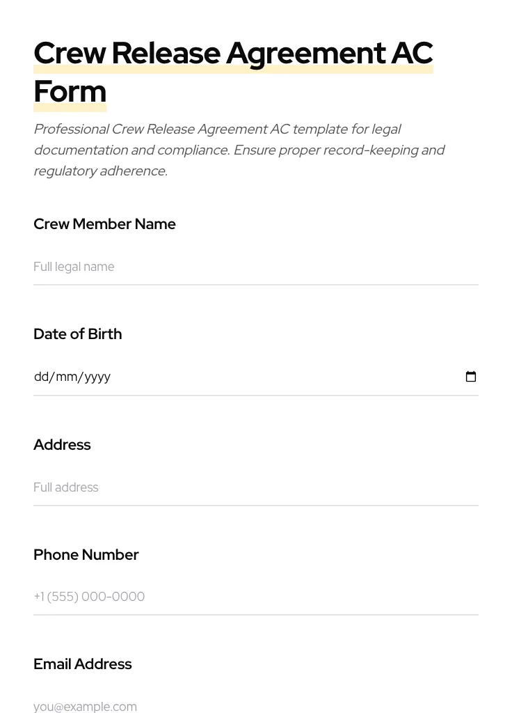 Crew Release Agreement AC preview