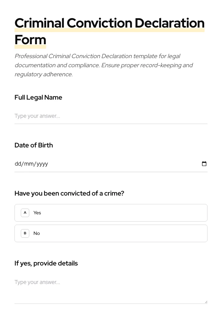 Criminal Conviction Declaration preview
