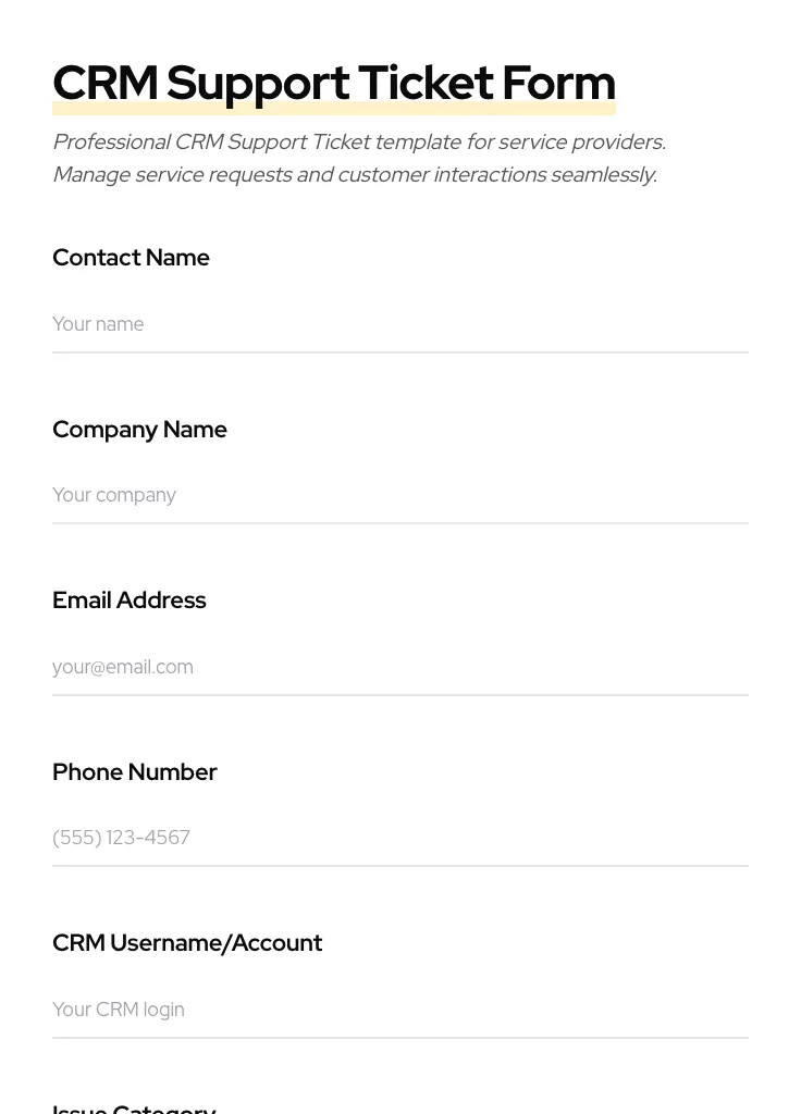 CRM Support Ticket preview