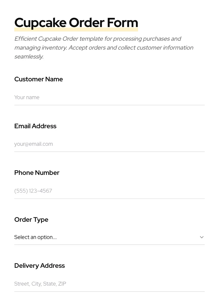 Cupcake Order preview