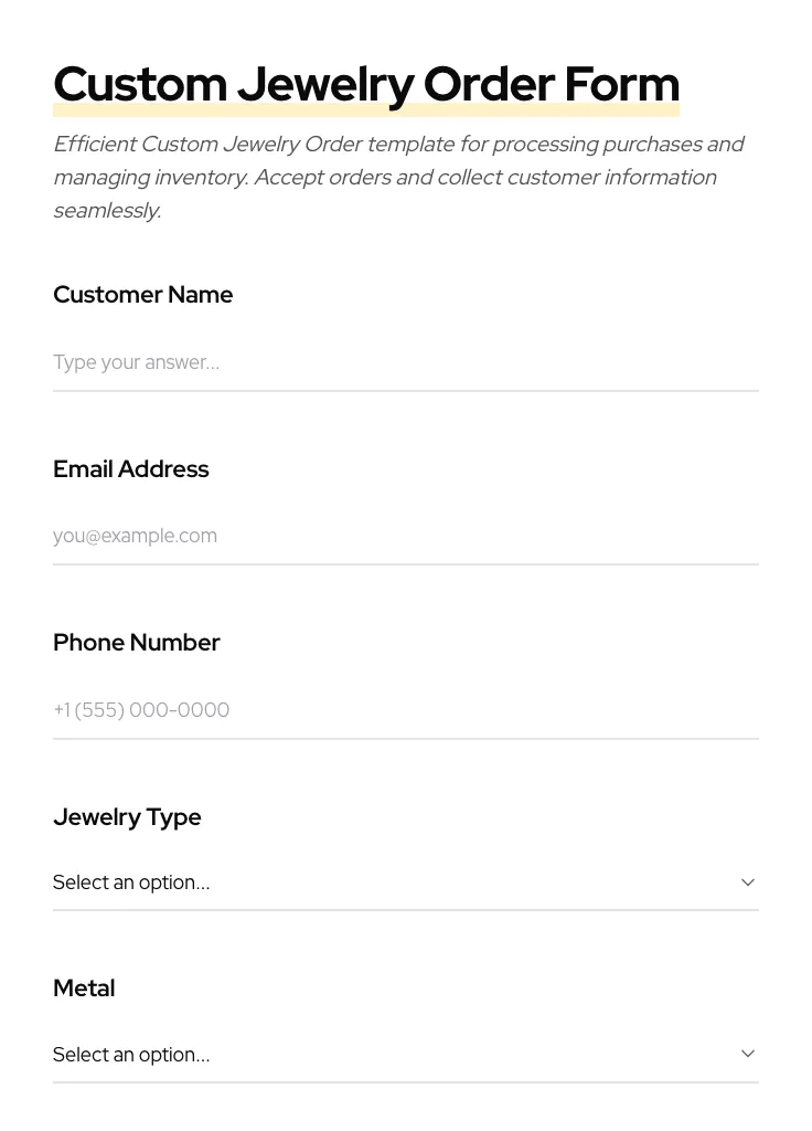 Custom Jewelry Order preview