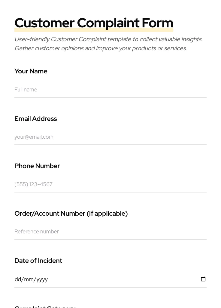 Customer Complaint preview