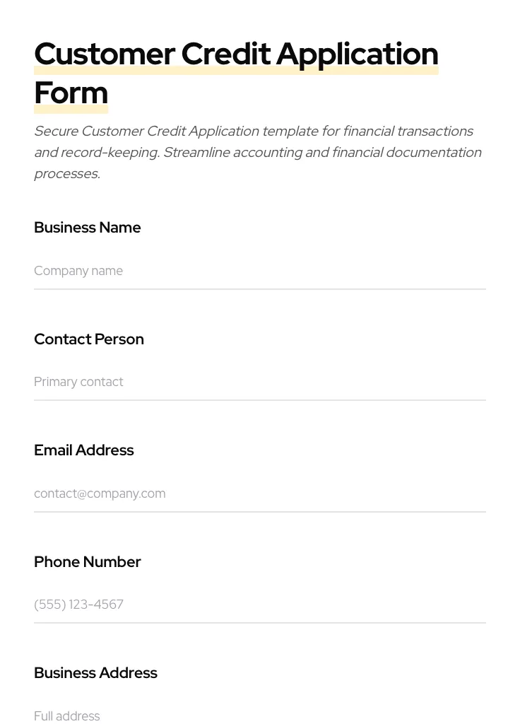 Customer Credit Application preview