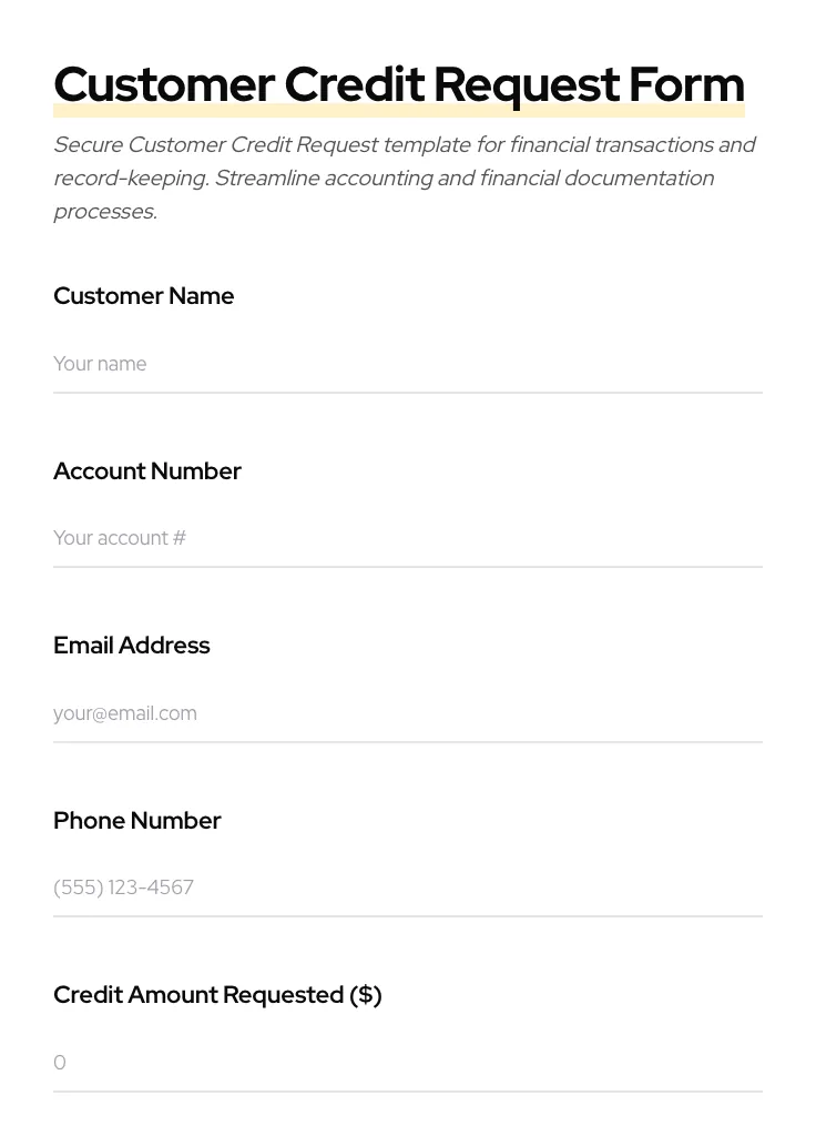 Customer Credit Request preview