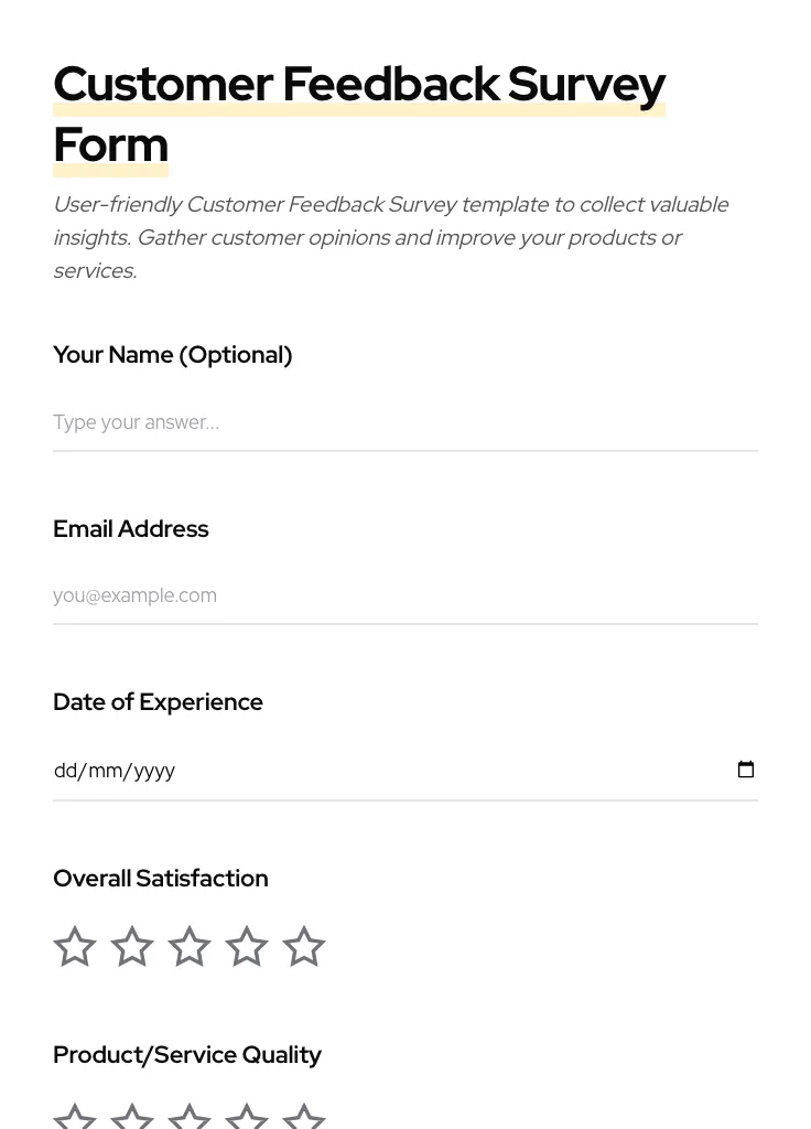 Customer Feedback Survey preview