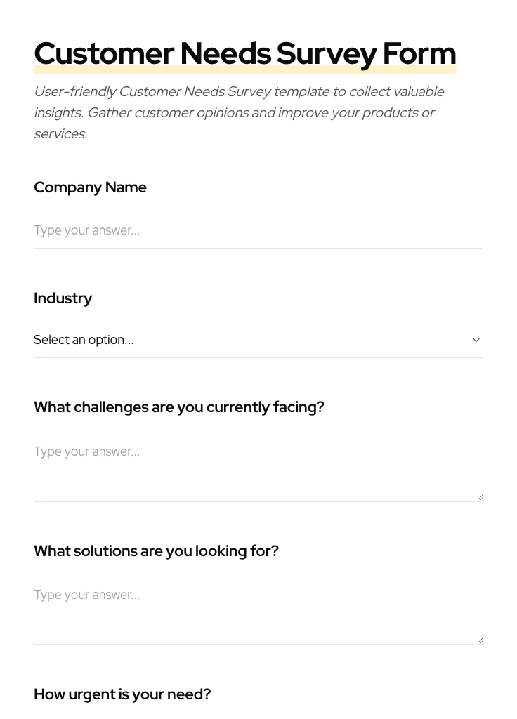 Customer Needs Survey preview