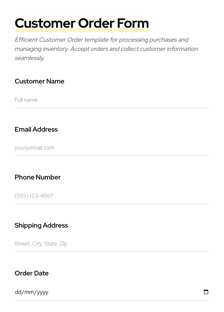 Customer Order preview