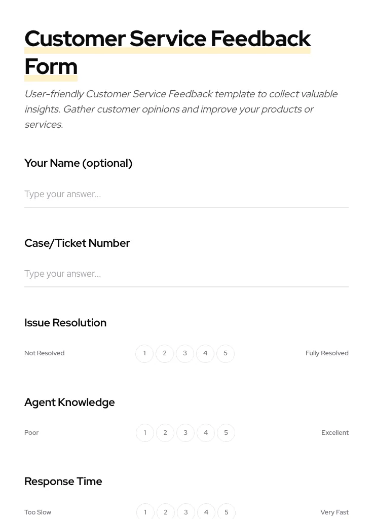 Customer Service Feedback preview