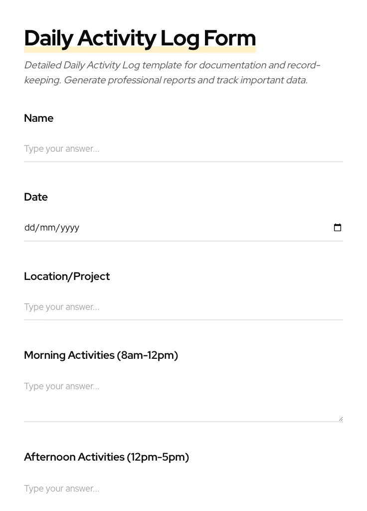Daily Activity Log preview