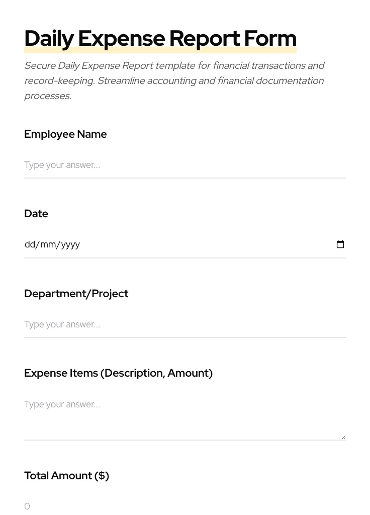 Daily Expense Report preview