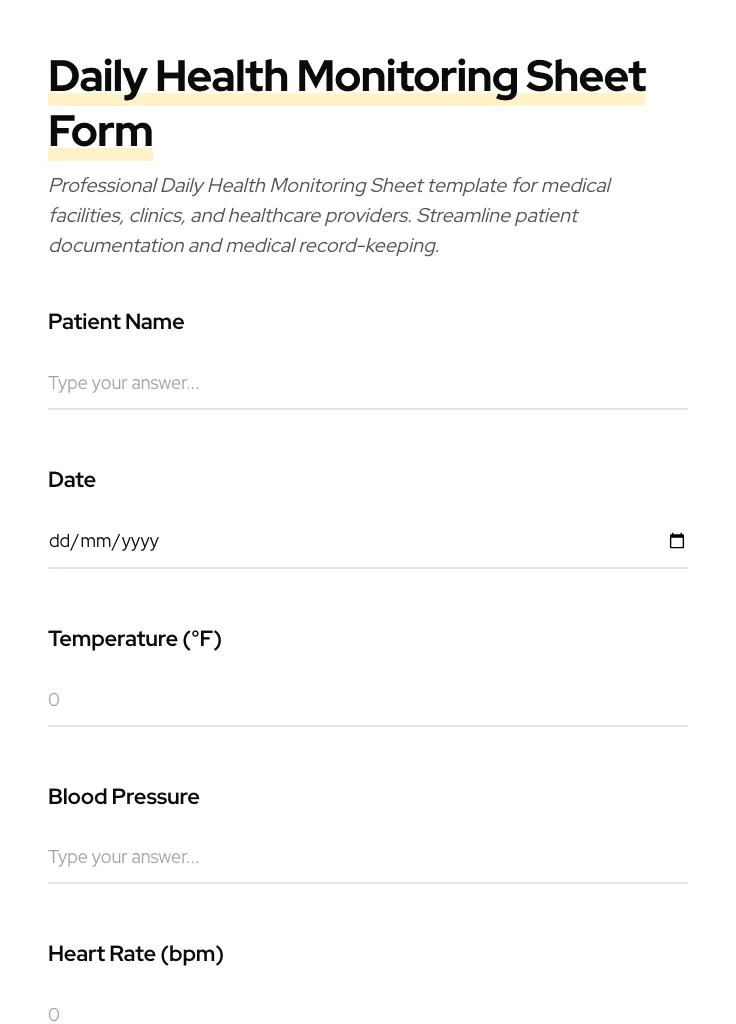 Daily Health Monitoring Sheet preview