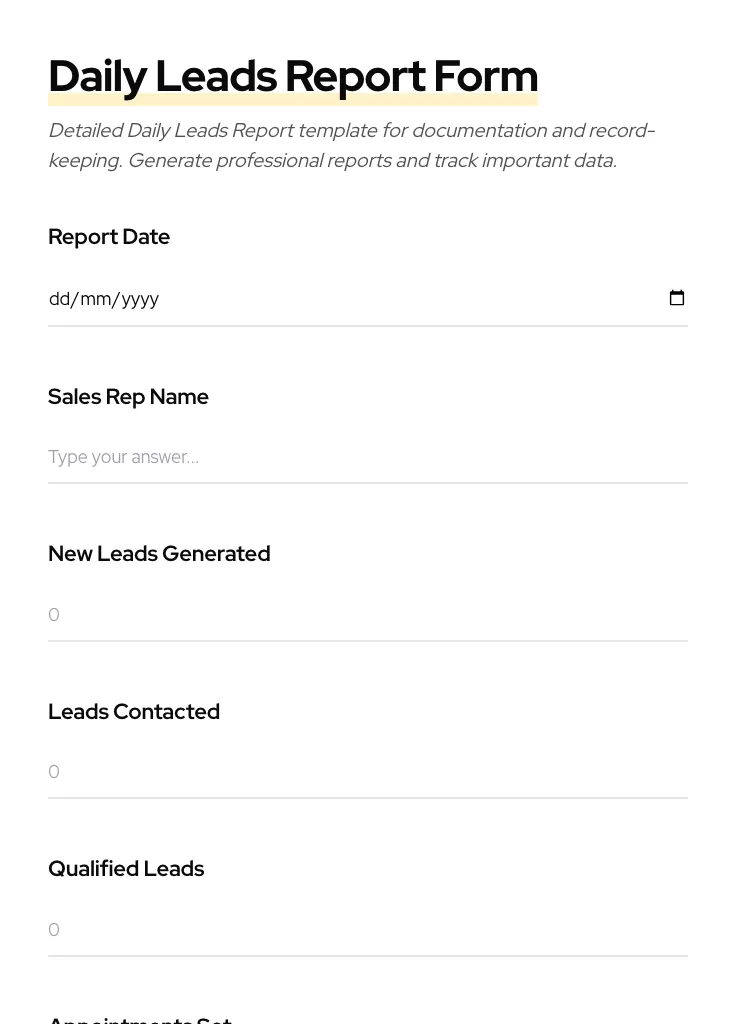 Daily Leads Report preview