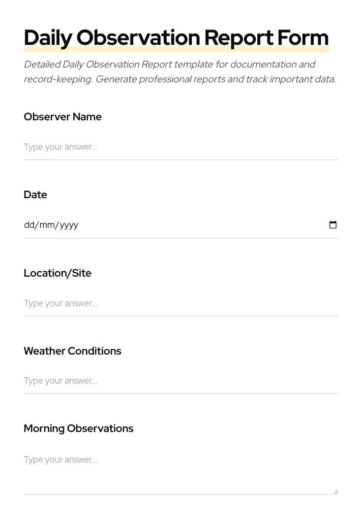 Daily Observation Report preview