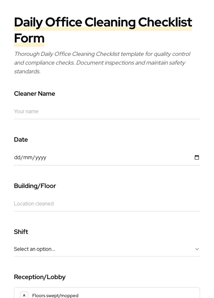 Daily Office Cleaning Checklist preview