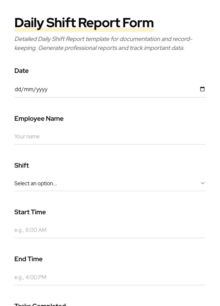 Daily Shift Report preview