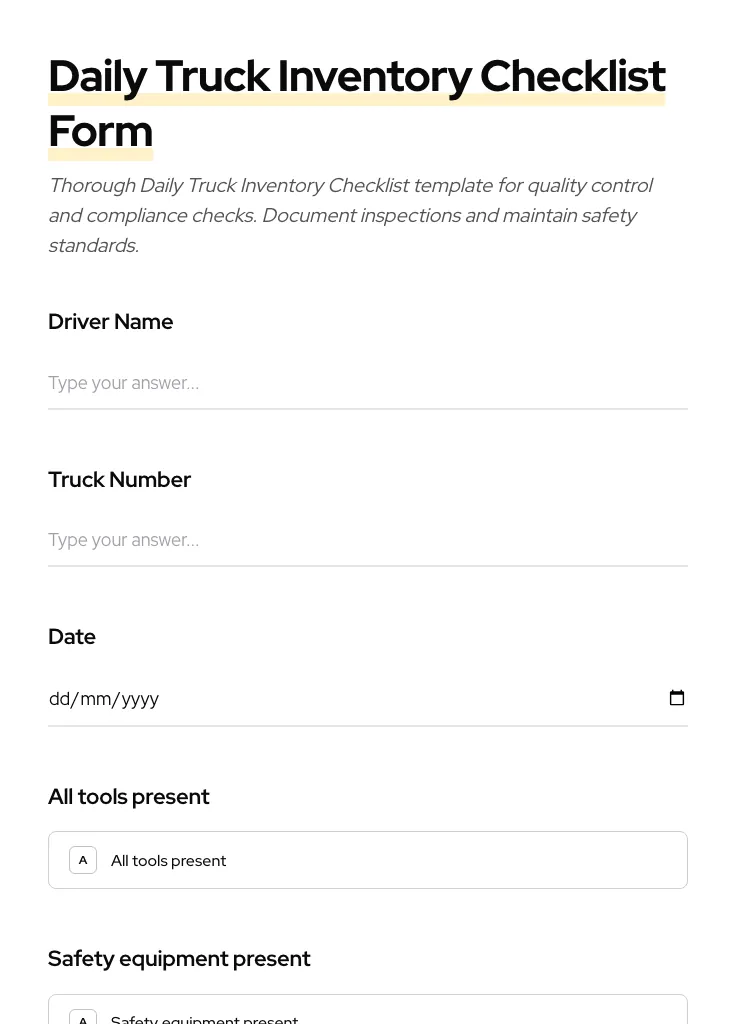 Daily Truck Inventory Checklist preview