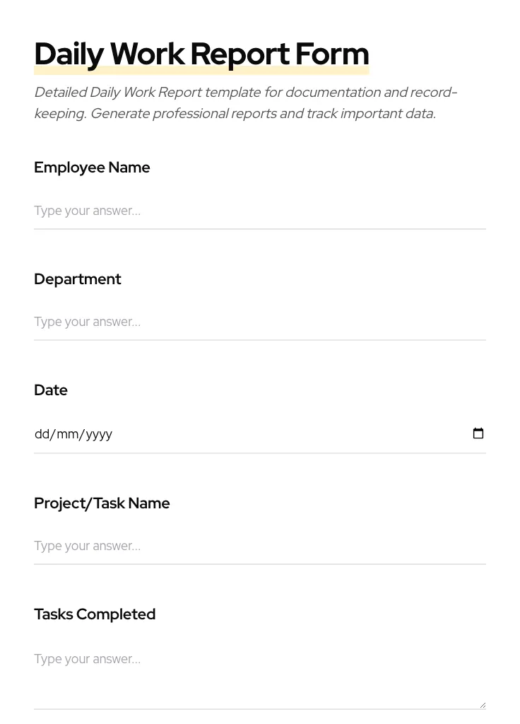 Daily Work Report preview