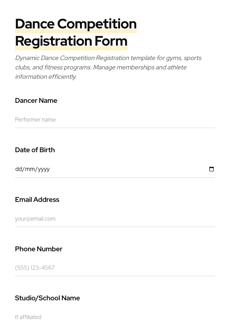 Dance Competition Registration preview