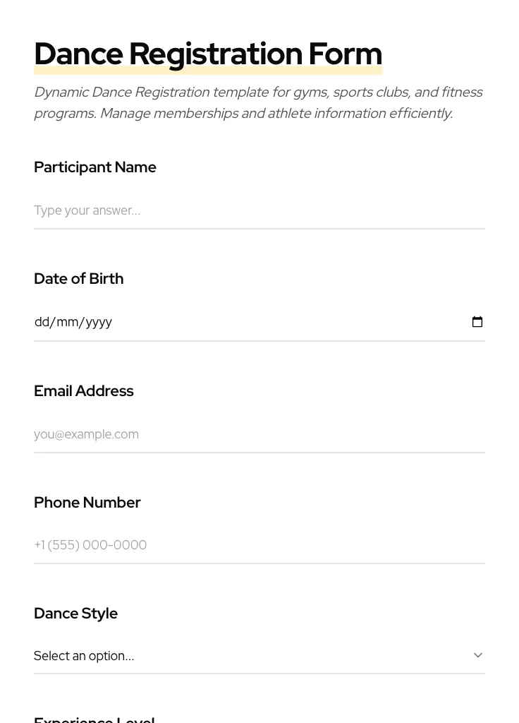 Dance Registration preview