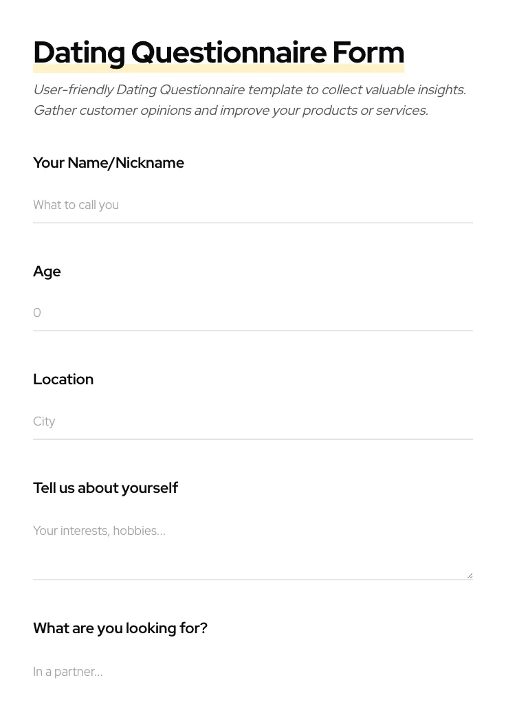 Dating Questionnaire preview