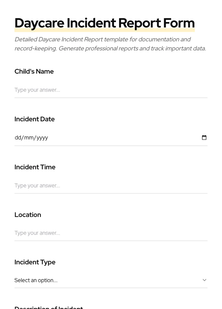 Daycare Incident Report preview