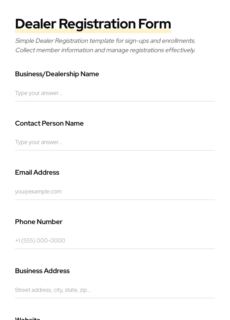 Dealer Registration preview