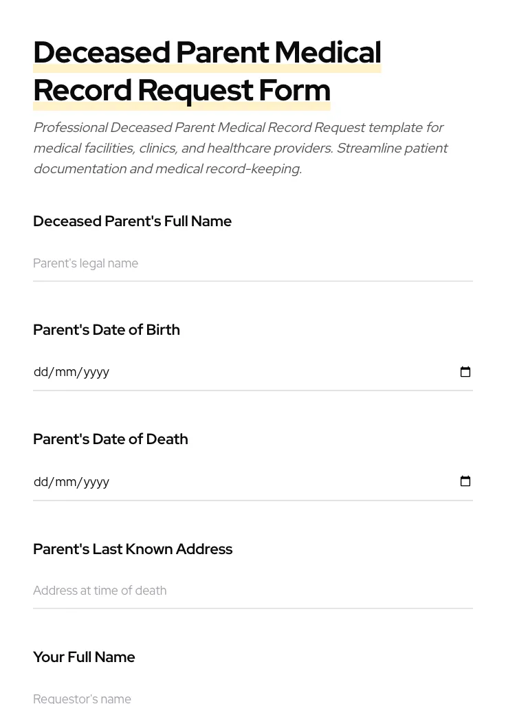 Deceased Parent Medical Record Request preview