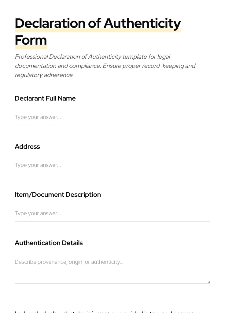 Declaration of Authenticity preview
