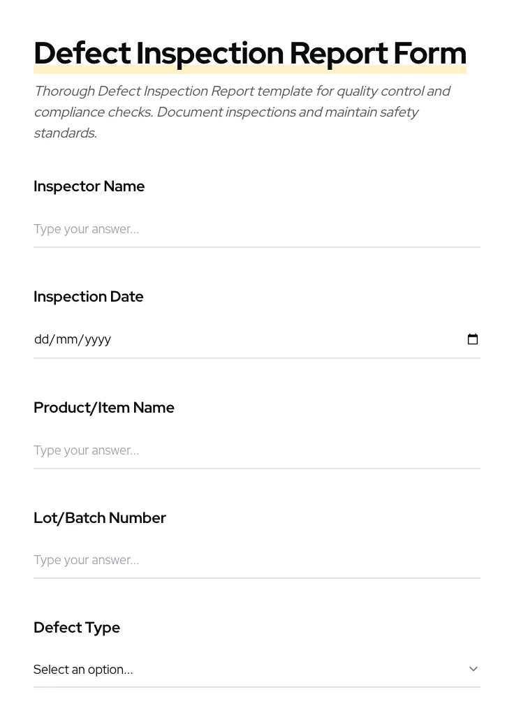 Defect Inspection Report preview